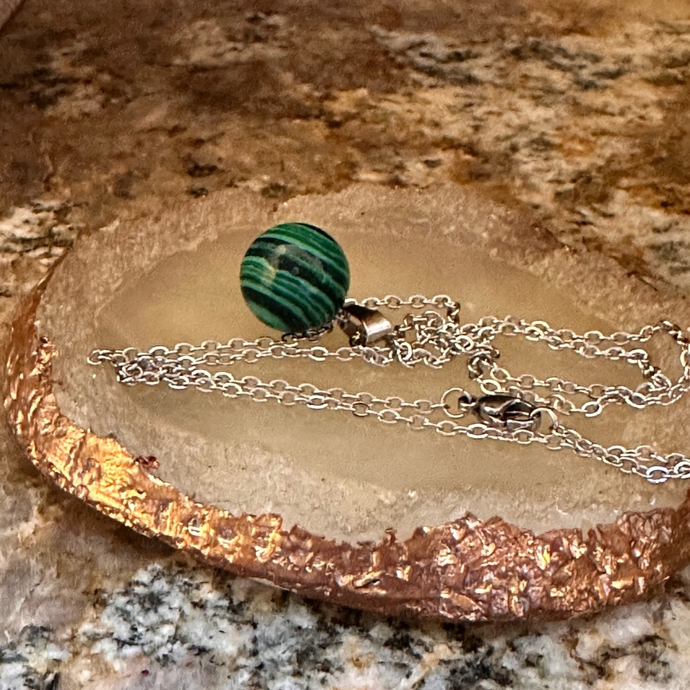 2/$10 Silver Malachite Sphere Necklace - Picture 6 of 7
